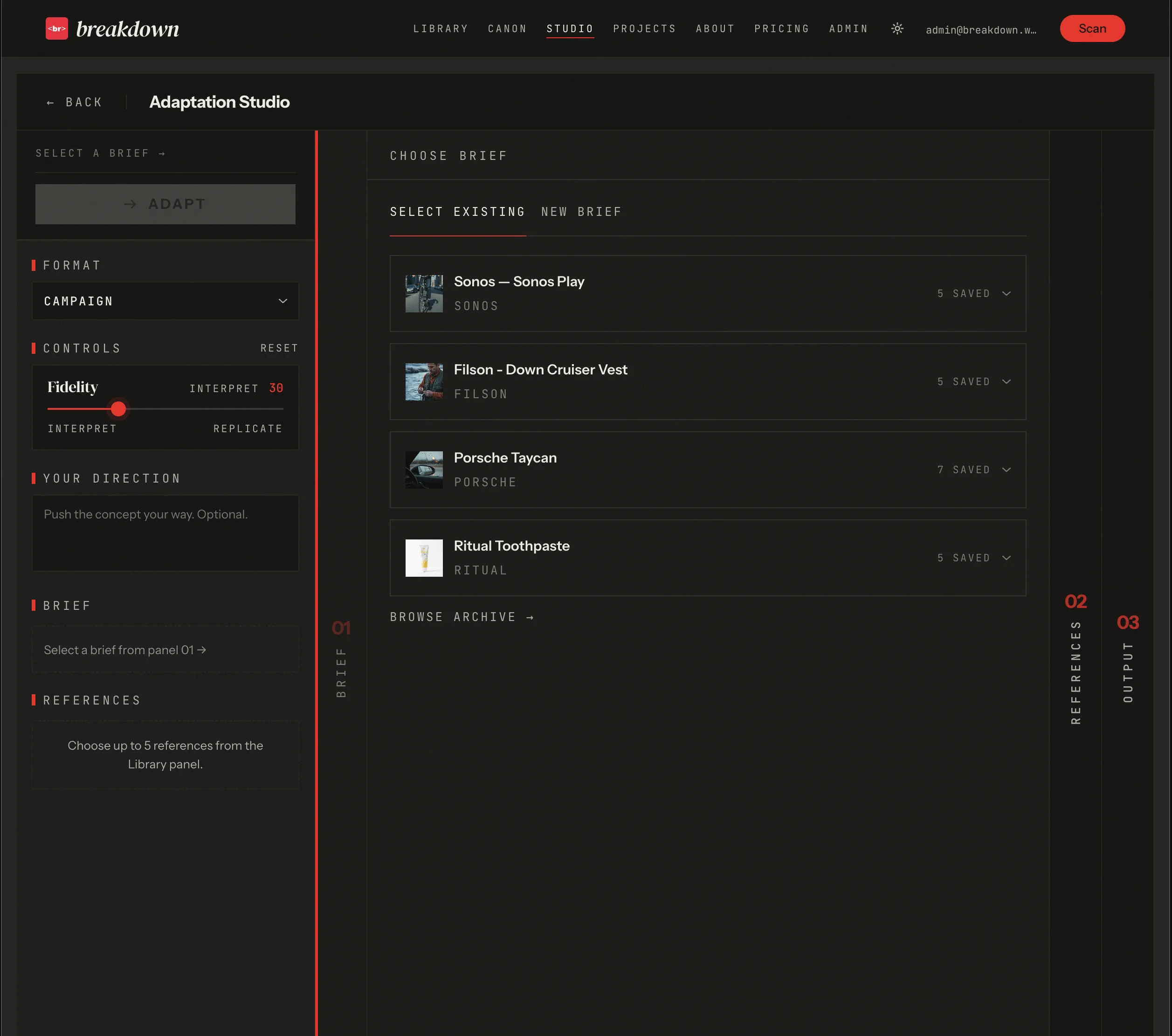 Studio: Choose Brief picker
